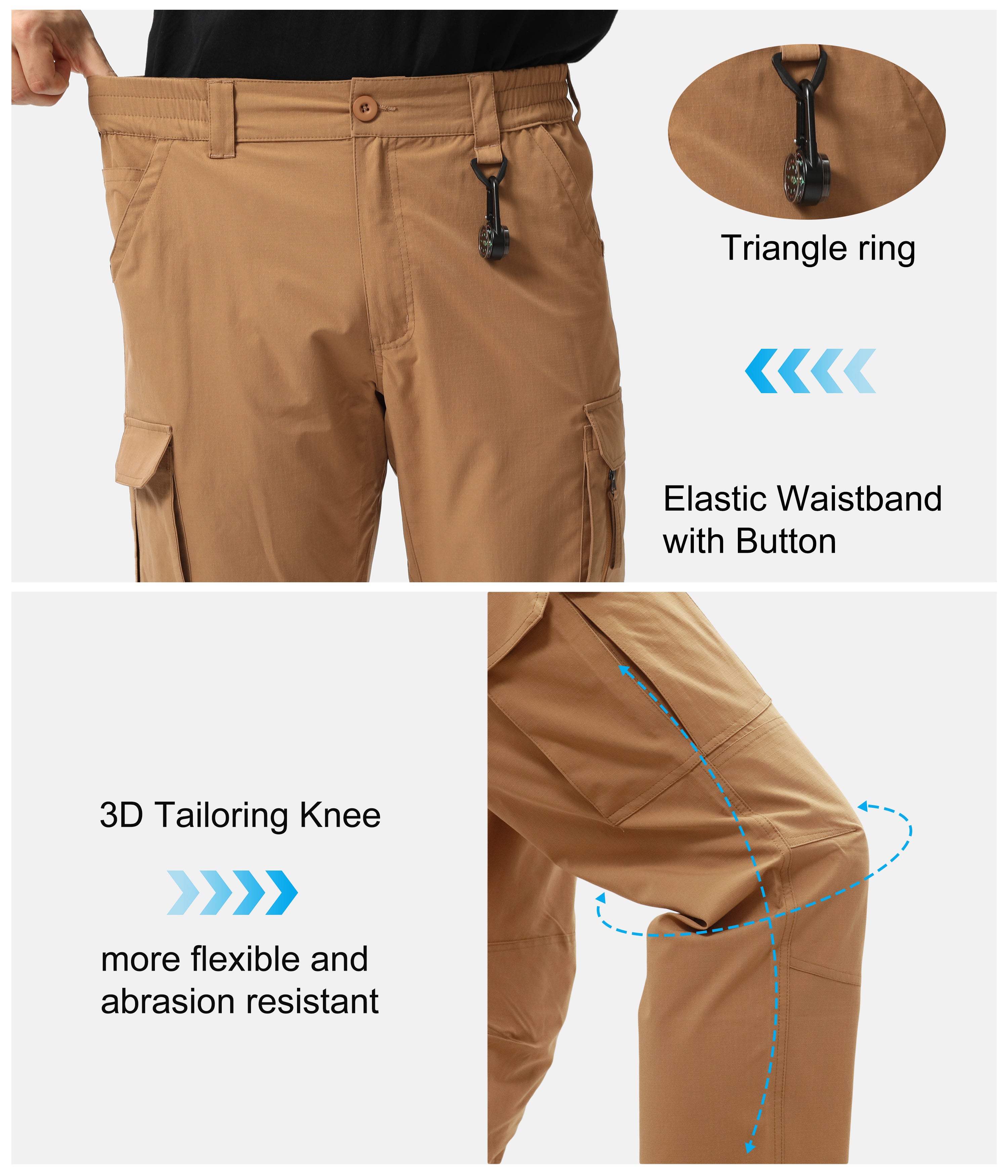 Tactical Pants For Men, Water Resistant Hiking Cargo Pants Lightweight Outdoor Work Pants For Men Ripstop Khaki
